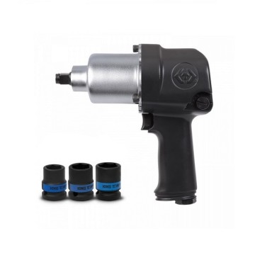 Пневматичний гайковерт KING TONY 1/2" 678 Нм, в комплекті 3 торцеві головки (P33411-040B)