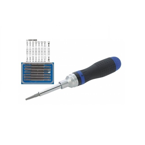 Отвертка KING TONY (с трещоткой) с переменными насадками (32810MR)