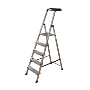 Стремянка односторонняя алюминиевая KRAUSE MultiGrip, 1 секция, 5 ступ., 1,6 м (126535)