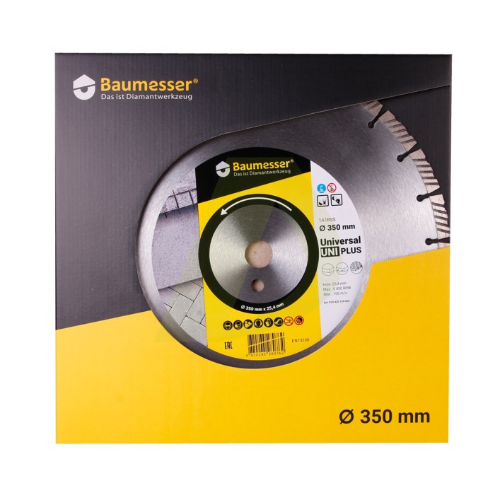 Круг алмазний вiдрiзний 1A1RSS/C3 350x3,5/2,5x10x25,4-11,5-24 HIT Baumesser Uni PLUS Круг алмазний вiдрiзний 1A1RSS/C3 350x3,5/2,5x10x25,4-11,5-24 HIT Baumesser Uni PLUS