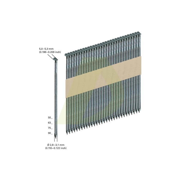 4000 цвяхів у стрічці, D34°, скріплені папером, 2,8 x 75 мм, кільце BL (630154000) 4000 цвяхів у стрічці, D34°, скріплені папером, 2,8 x 75 мм, кільце BL (630154000)