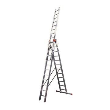 Лестница двусторонняя алюминиевая KRAUSE Tribilo, 3 секции, 14 ступ., 4,1-10,2 м (129727)
