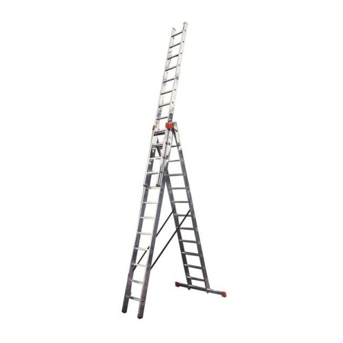 Лестница двусторонняя алюминиевая KRAUSE Tribilo, 3 секции, 14 ступ., 4,1-10,2 м (129727)