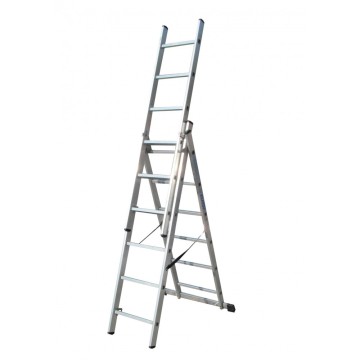 Лестница двусторонняя алюминиевая ELKOP VHR Trend, 3 секции, 6 ступ., 1,6-3,2 м (37490)